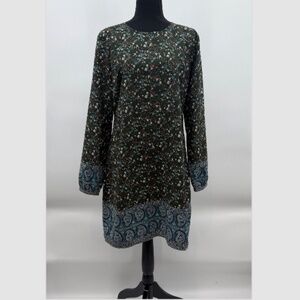 Abercrombie Fitch Dress Women Large Green Floral Paisley Bandana Long Sleeve